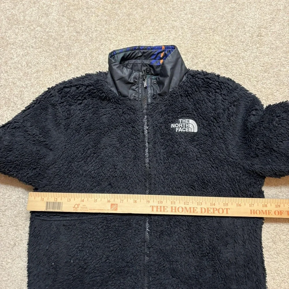 The North Face Jacket Boys Small 7/8 Blue Plaid Reversible Sherpa Puffer Outdoor